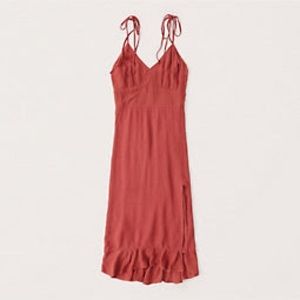 Abercrombie Tie-Strap Midi Dress in Dark Red